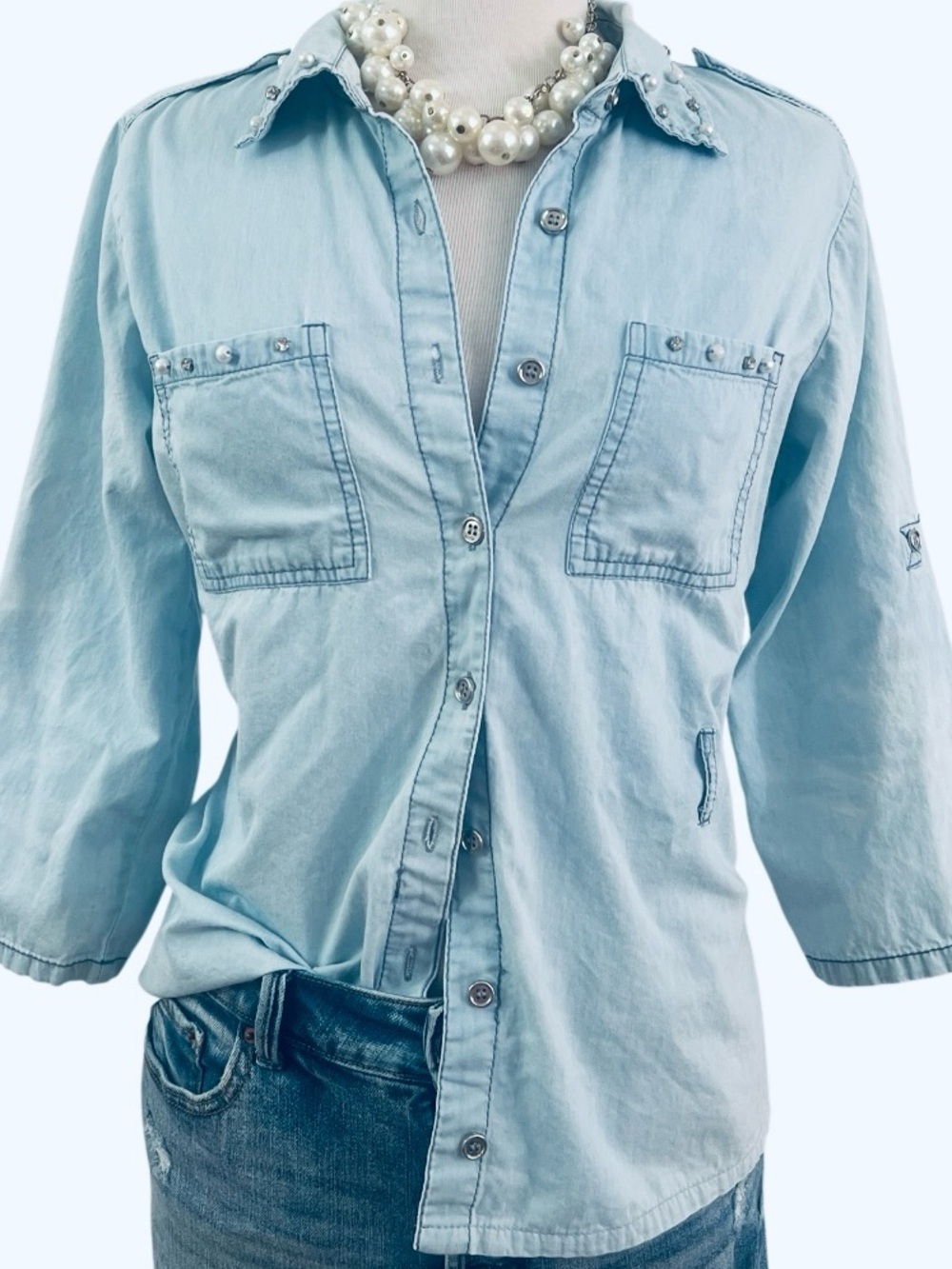 SPEED LIMIT MPH - Light Blue PEARL & BLING accents Button-Down Shirt